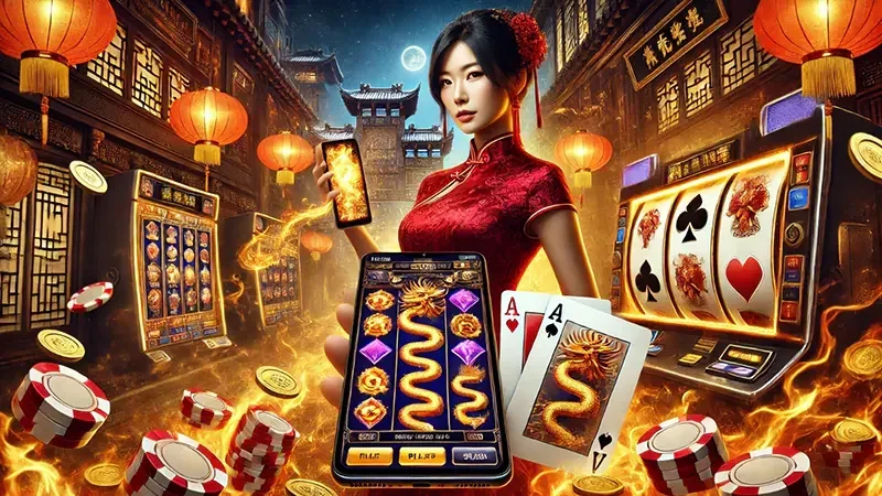 Visual permainan slot SLOT39 dengan simbol dan efek cahaya